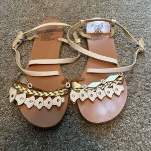 Ancient Greek Sandals - gold and white flats, size 41